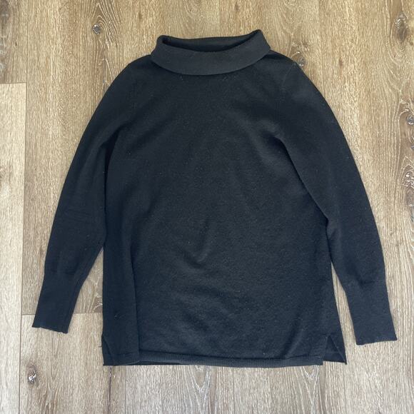 Talbots Pure Cashmere Black Turtleneck Sweater Womens Large Classic Soft Cozy - Picture 1 of 7
